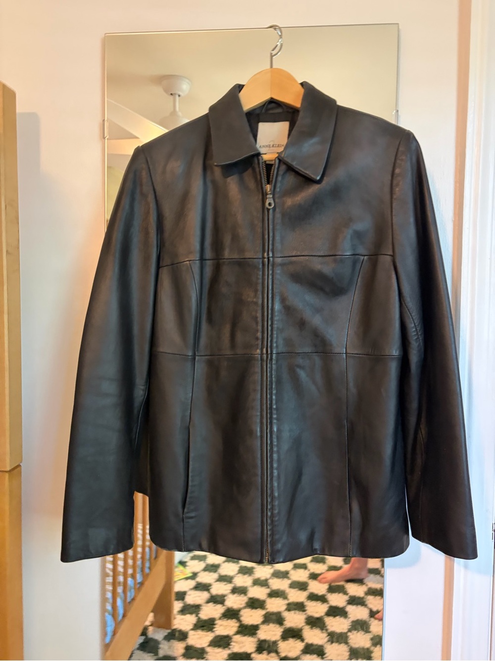 Vintage Anne Klein Black Leather Zip-Front Jacket